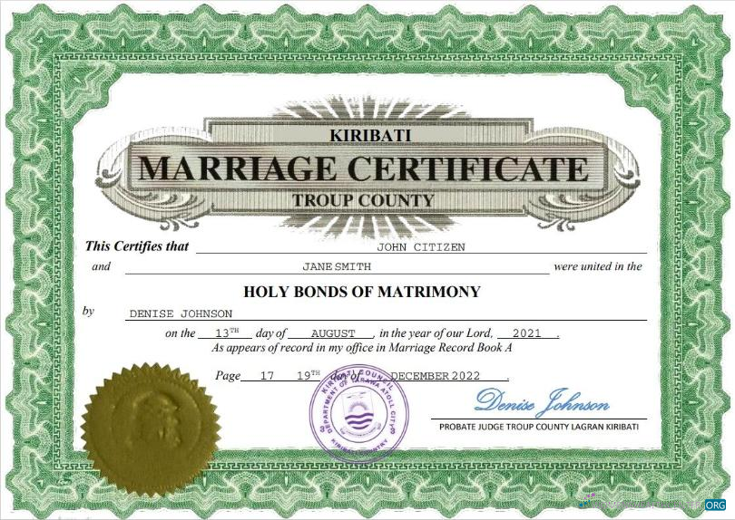 Download Kiribati marriage certificate Word and PDF template Photoshop template